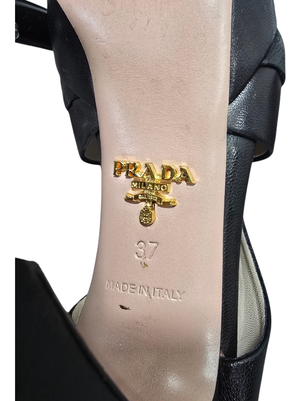 Prada Black Soft Leather Platform Slingback Heels - Picture 4 of 5